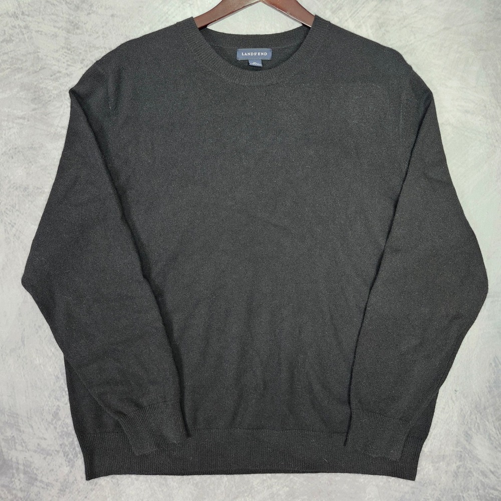 Lands End 100% Cashmere Sweater Mens XL Crewneck Black Minimalist Luxury Capsule